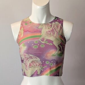omighty Purple Unicorn Pegasus Rainbow Print Crop Top Size XS